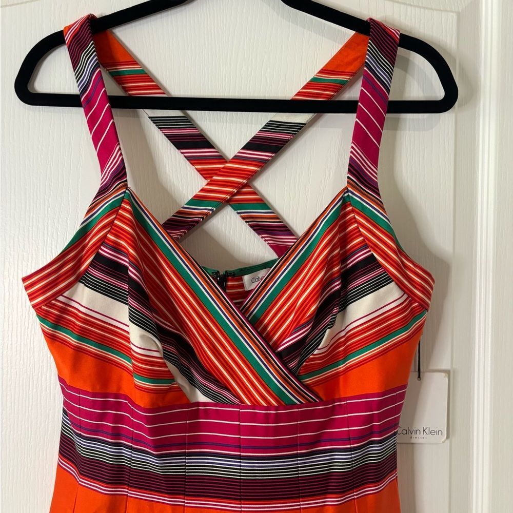 Calvin Klein Rainbow Striped V Neck Criss Cross Dress New/ tag - Sz 12 - Picture 4 of 7